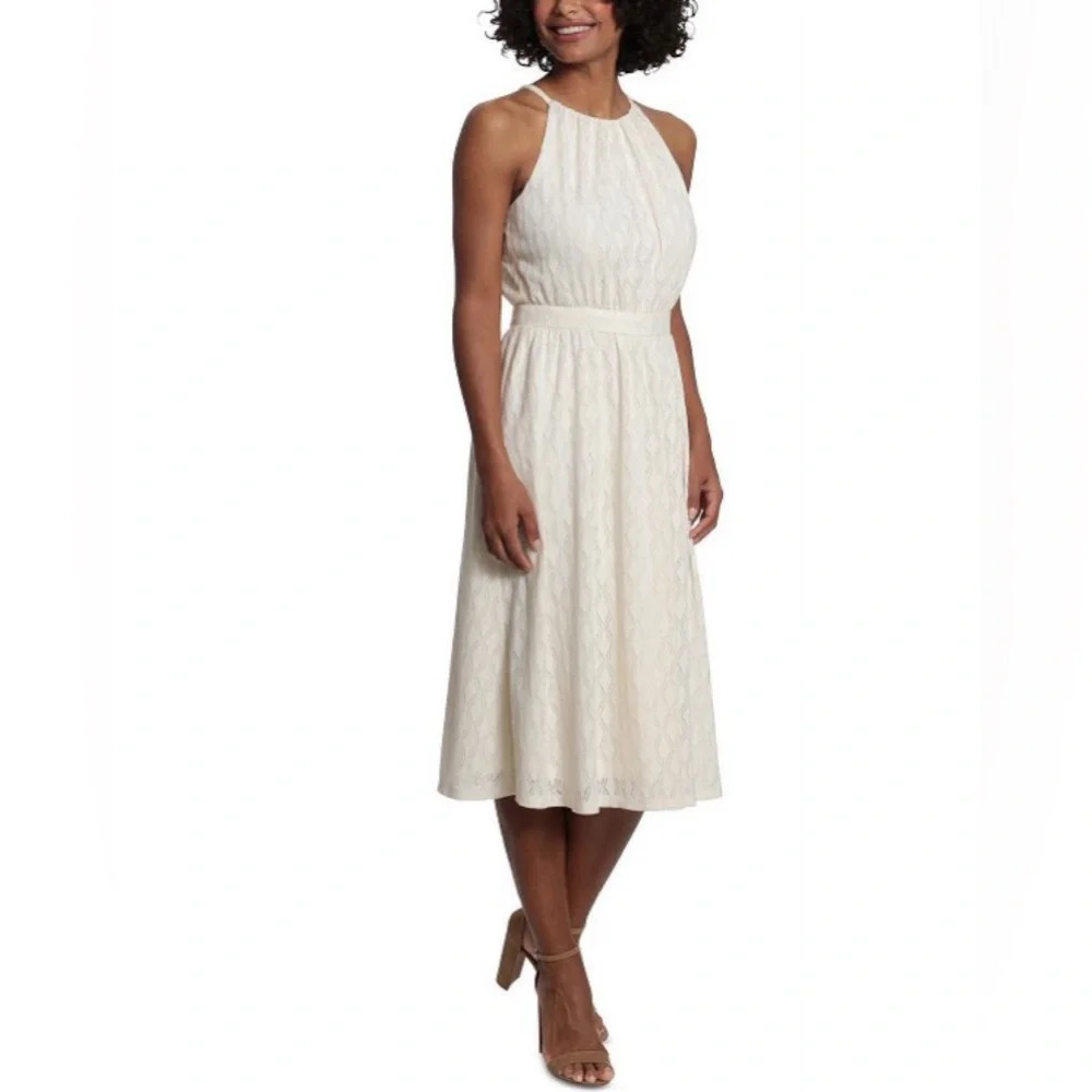 NWT London Times Off-White Diamond Lace Midi Sleeveless Dress (16)